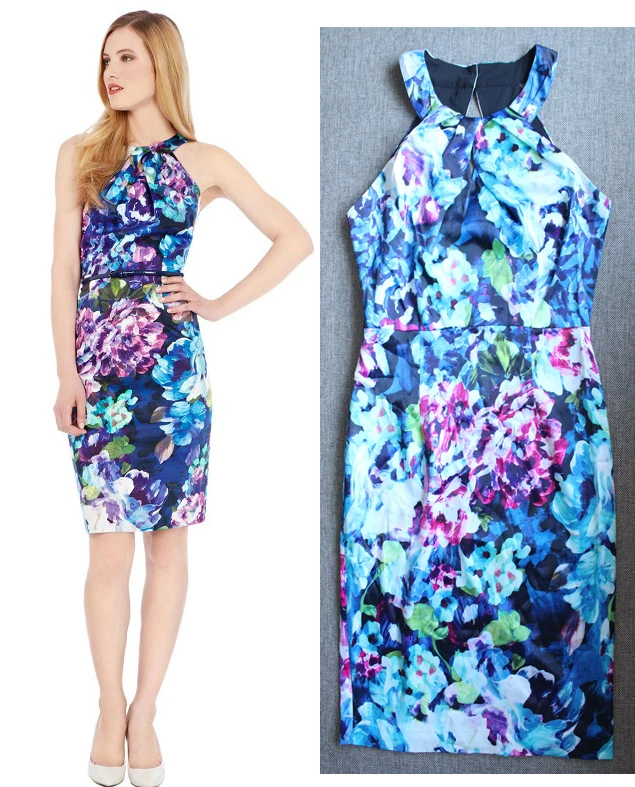 Purple floral Print halter back open casual Fashion cocktail/formal/party/prom Dress CT6099-Free Shipping | Женская одежда