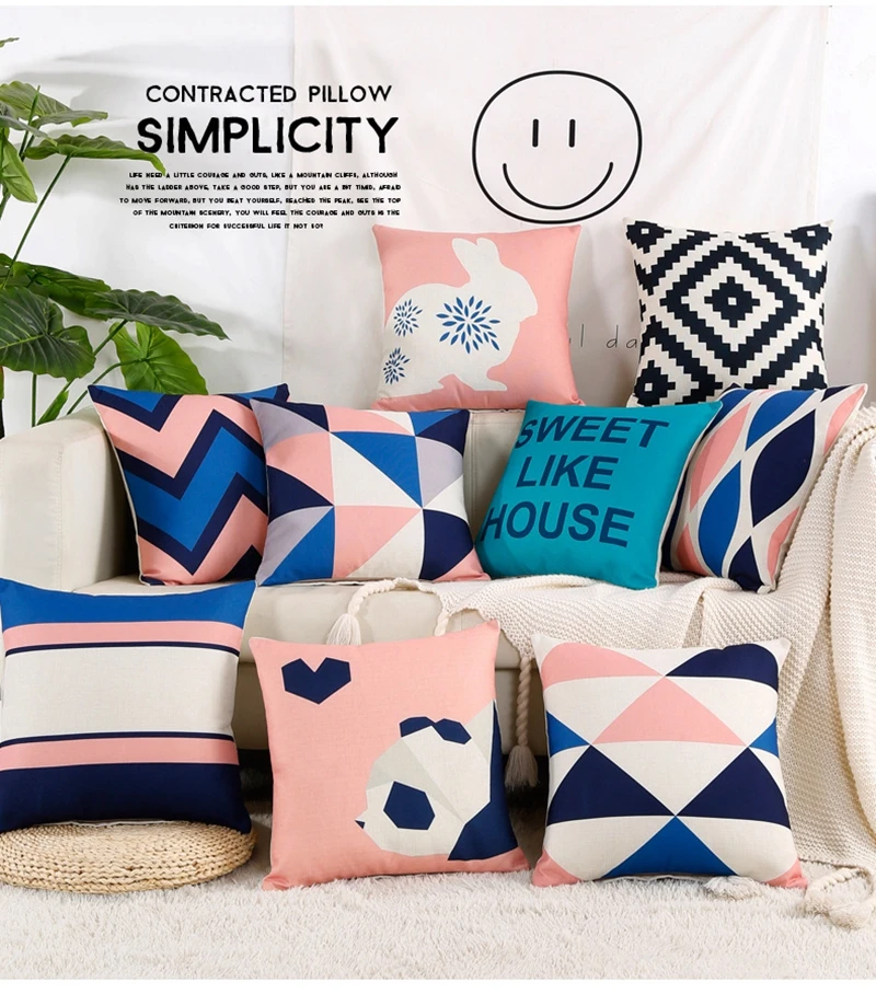 Nordic Sofa Pillow Cover Geometric Cushion Pink Decorative Pillows Black Blue Cotton Linen Cushions Cover Home Decor Pillowcase Cushion Cover Aliexpress