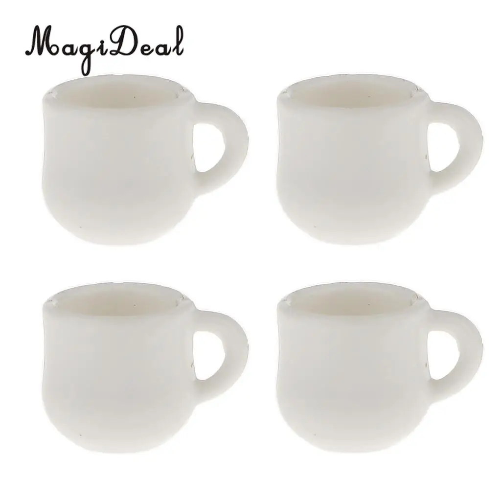 MagiDeal 4Pcs/Lot 1/12 Scale Dolls House Miniature White Cafe Tea Drink Cups Mugs for Coffee Shop Teahouse Restaurant Kitchen