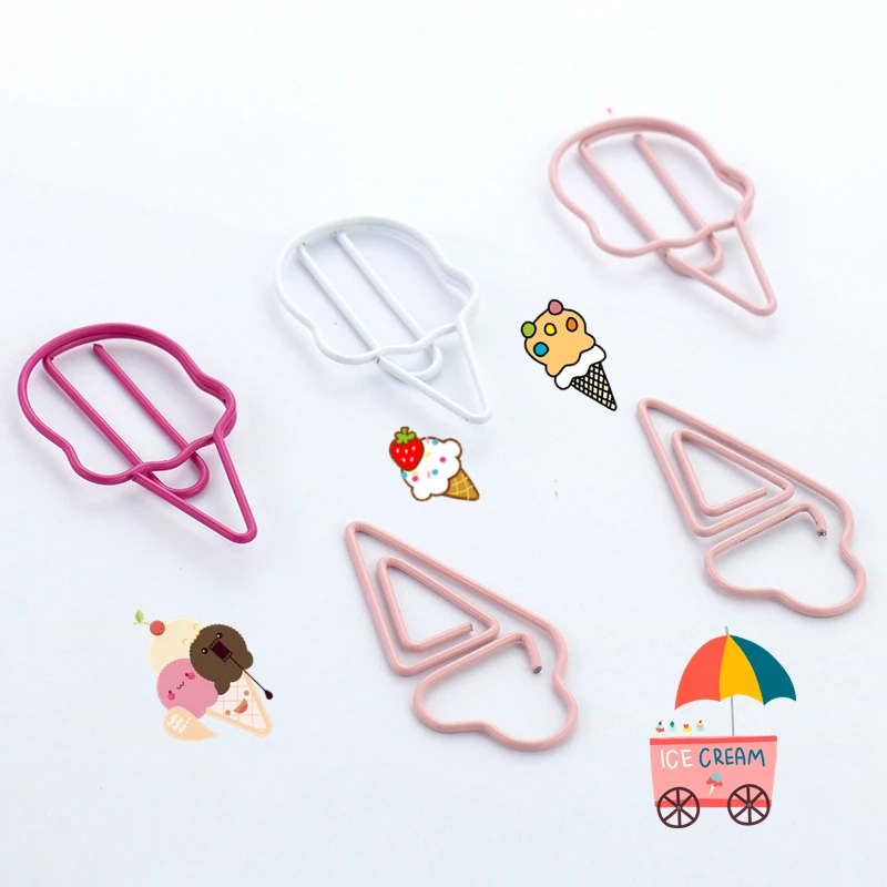

TUTU 6pcs Ice cream Paper Clips Candy Color Funny Kawaii Bookmark Office School Stationery Marking Clips H0122