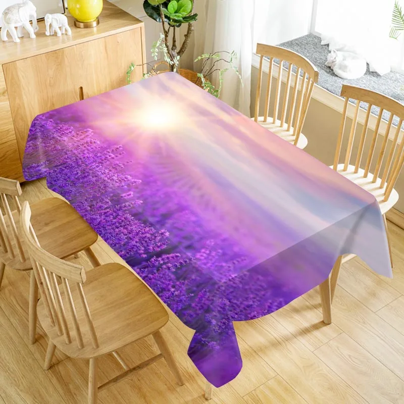 

Purple Lavender Flower Table Cloth Oxford Print Waterproof Oilproof Home Rectangular Party Table Cover 100X140cm/140X250cm