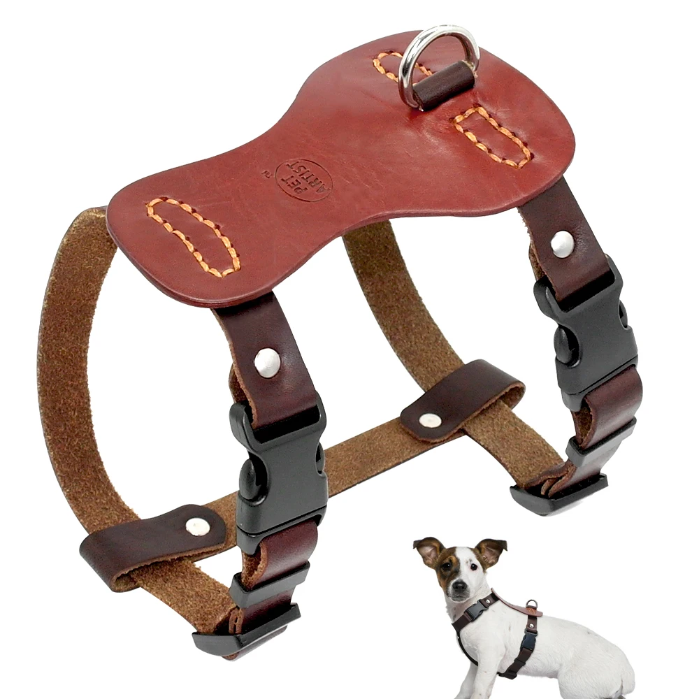Handmade Genuine Leather Dog Harness Adjustable For Small Medium Dogs