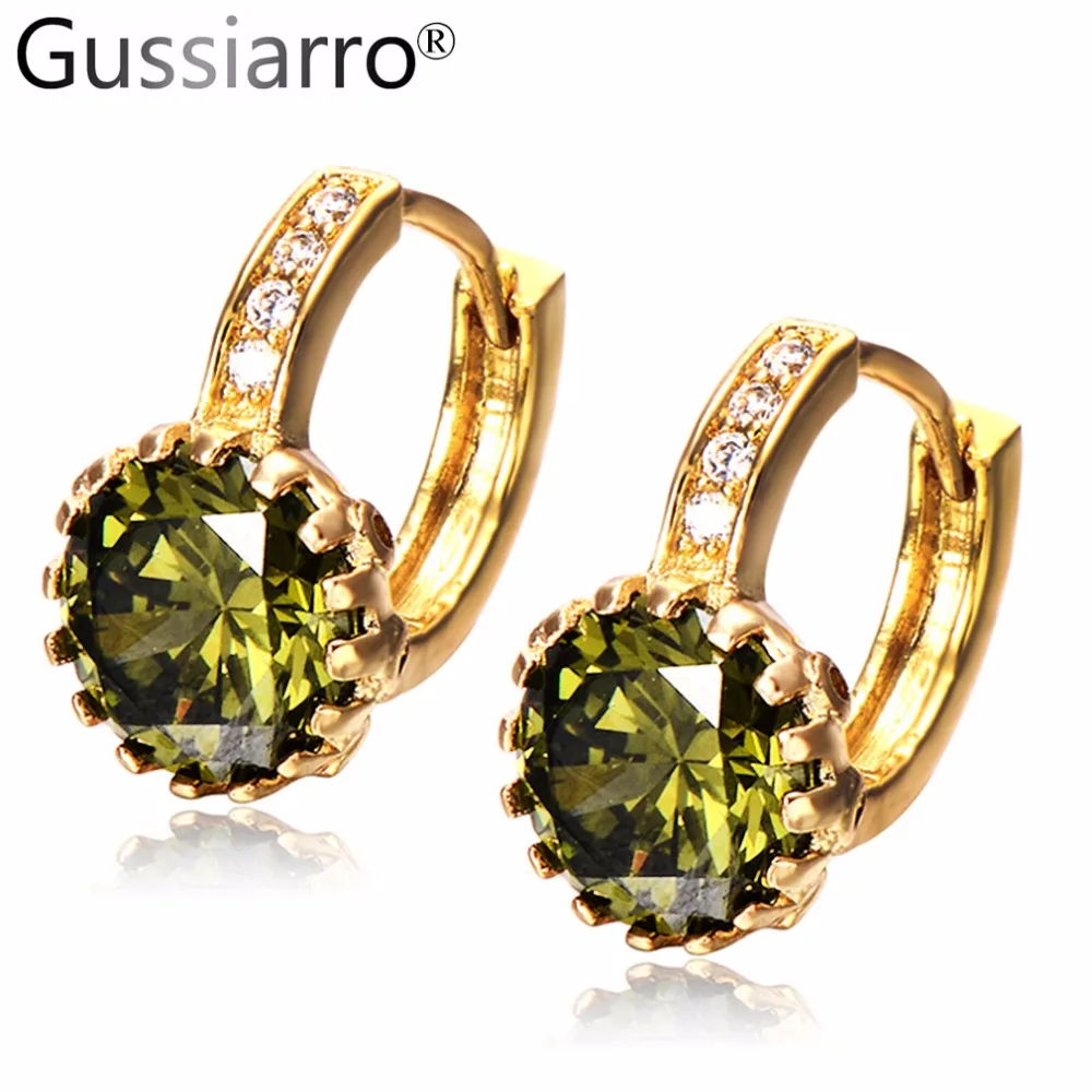 

Gussiarro 2019 Queen Small Hoop Earrings Simple Design AAA Gold-Color Women Green Cubic Zircon Earrings Jewelry Free Shipping