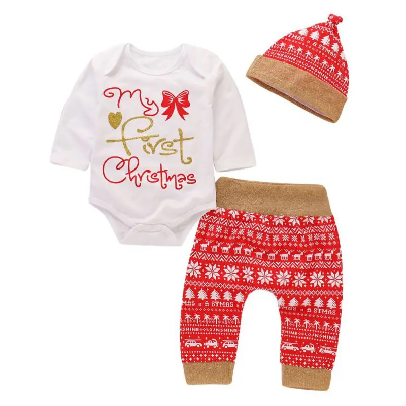 Baby Romper Baby Christmas Clothes Autumn Baby Romper Long-Sleeved Jumpsuit Newborn Romper + Trousers + Hat Three-Piece Jumpsui