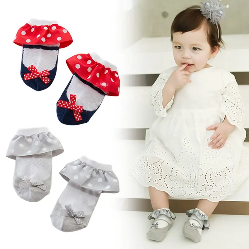 Милые носки для малышей; тапочки для девочек; мягкие кружевные хлопковые короткие носки принцессы в горошек; Лидер продаж