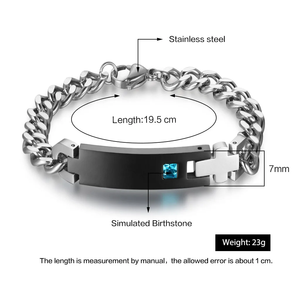 Заказной Камень& Имя ID браслеты& браслеты из нержавеющей стали для пары ее король его Королева(ba101997 - Окраска металла: For Men