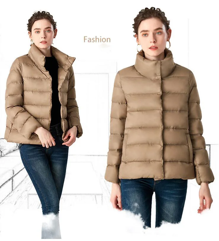 Женская зимняя куртка, пуховик со стоячим воротником, тонкий светильник, парка, верхняя одежда, теплая зимняя одежда,, модный пуховик на утином пуху