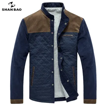 

Men's brand jacket 2019 autumn and winter new corduroy stitching single row button fashion casual men's slim body collar jacket