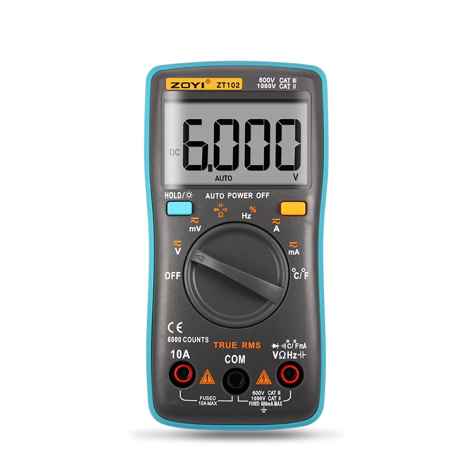 

Good quality Multimeter ZT102 6000 counts Back light AC/DC Ammeter Voltmeter Ohm Frequency Diode Temperature multimetro