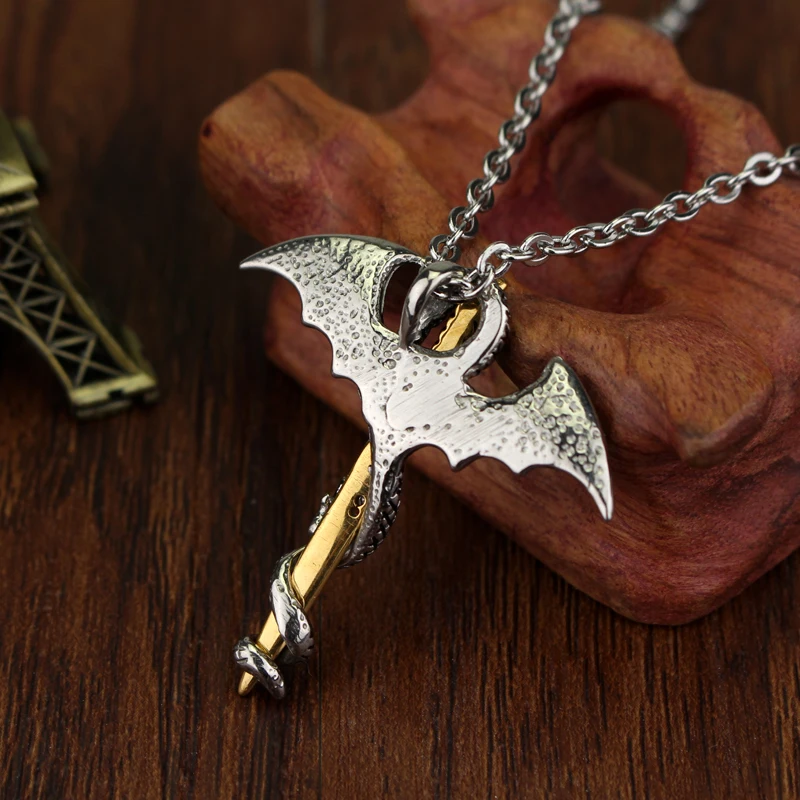 Ожерелье "игра трона" летающий дракон с крыльями свернутый меч чокер крест Птерозавр винтажная бронзовая подвеска ожерелье s ювелирные изделия