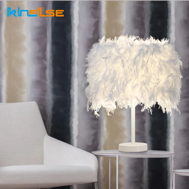 Modern Feather Table Lamp E27 LED bulb White Feather Deco Desk Lamp