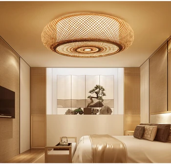 

Hand-woven Bamboo Wicker Rattan Round Lantern Shade Ceiling Light Fixture Rustic Asian Japanese Plafon Lamp Bedroom Living Room