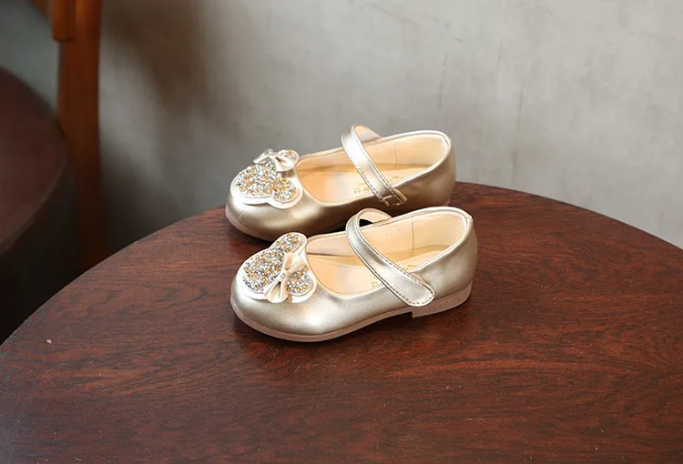 Детская обувь Женская модельная обувь 2018 Весенняя мода со стразами и бантом девушки принцесса плоские обувь для детей для девочек вечерние