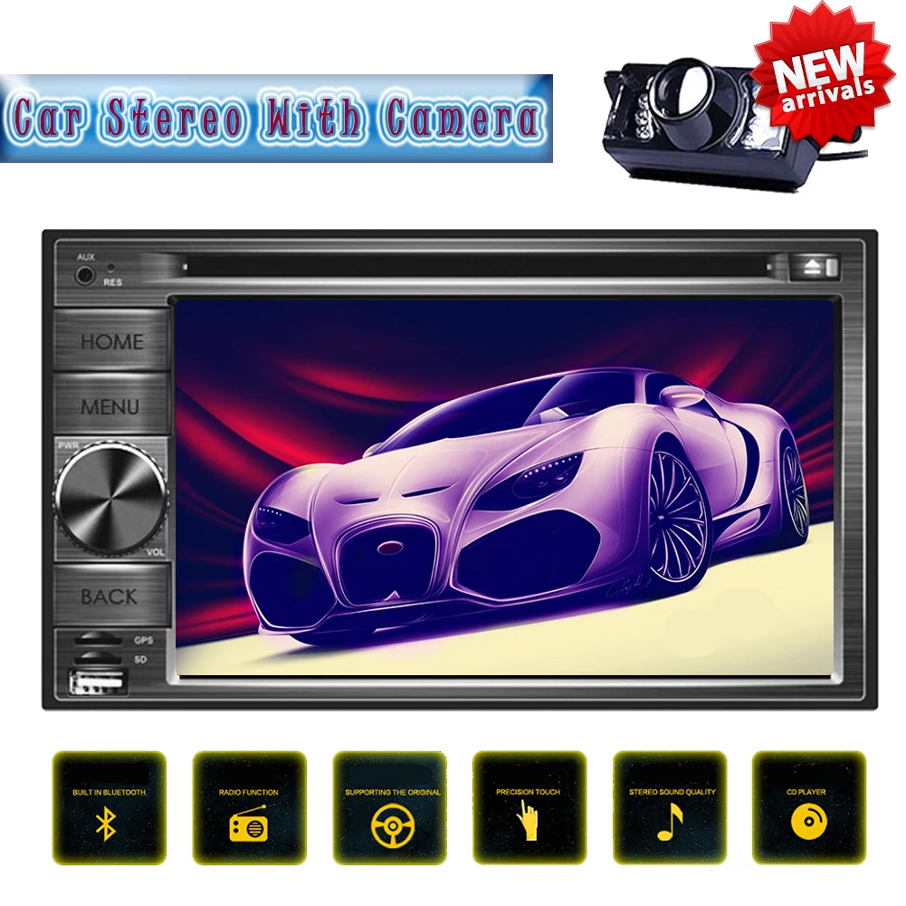 Bluetooth Car Stereo 6.2 inch Touchscreen DVD Player Double Din Head