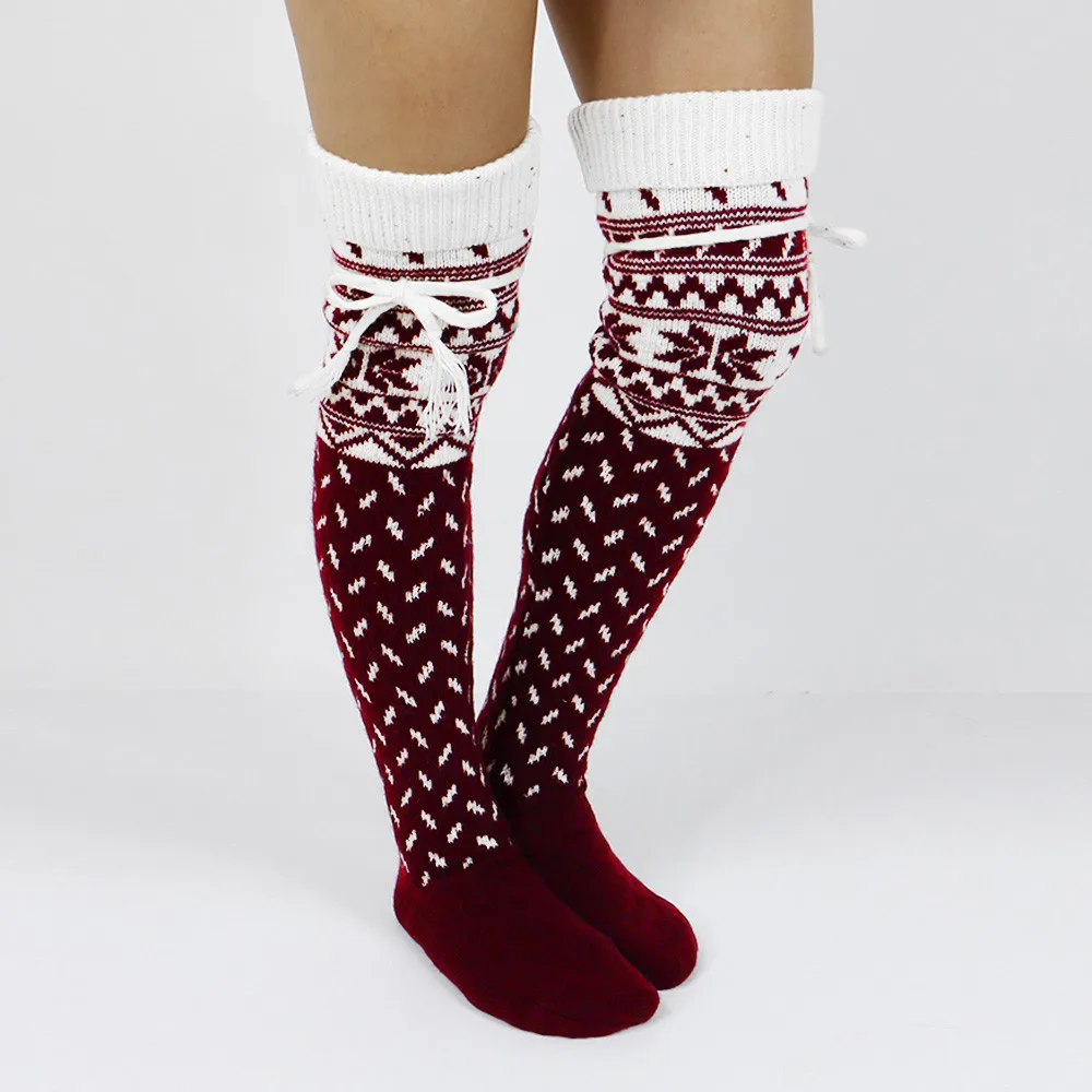 Новые женские носки, рождественские носки, теплые высокие чулки, вязаные мягкие гольфы, рождественские носки Soxs, популярный стиль Hocoks