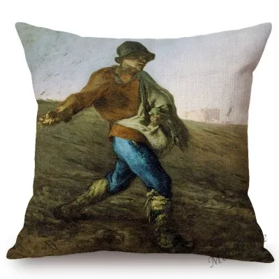 Jean Francois Millet Pastoral Realism Oil Painting The Gleaners Harvest Home Decoration Art Pillow case Linen Sofa Cushion Cover