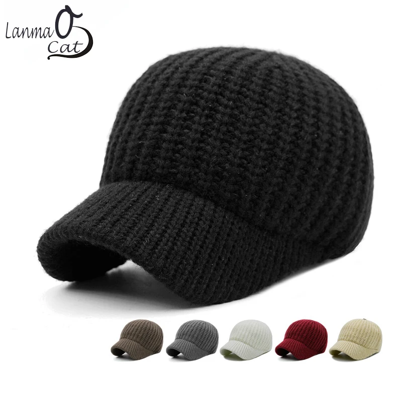 

Lanmaocat Baseball Fur Caps Winter Hats for Women Knitting Hats Warm Fur Caps Solid Color Knitting Caps Unisex Free Shipping