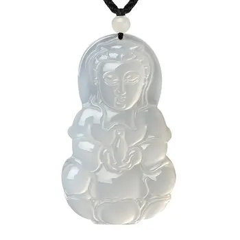 

Koraba Fine Jewelry pure Natural ice species White Chalcedony agate Amulet Kwan-yin Pendant necklace Free Shipping