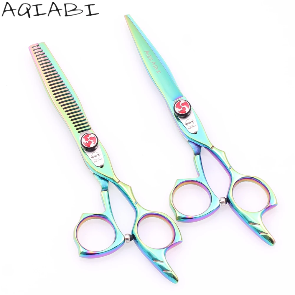 

Barber Hair Scissors 6" AQIABI 440C Green Regular Shears Thinning Shears Professional Hairdresser's Scissors Haircut Capes A9017