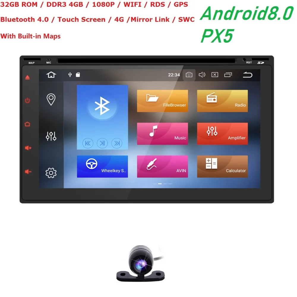 

7"Universal 2 din car radio gps android8.0 PX5 8OctaCore 4GB RAM 32GB ROM Car Stereo Player GPS Navigation Bluetooth USB CAM MAP