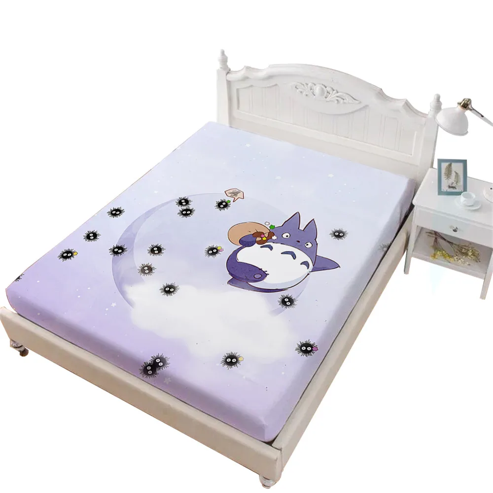 Кровать totoro простыня светильник фиолетовый мультфильм Susuwatari печати простыня дети милое постельное белье King queen Постельное белье домашний декор D30