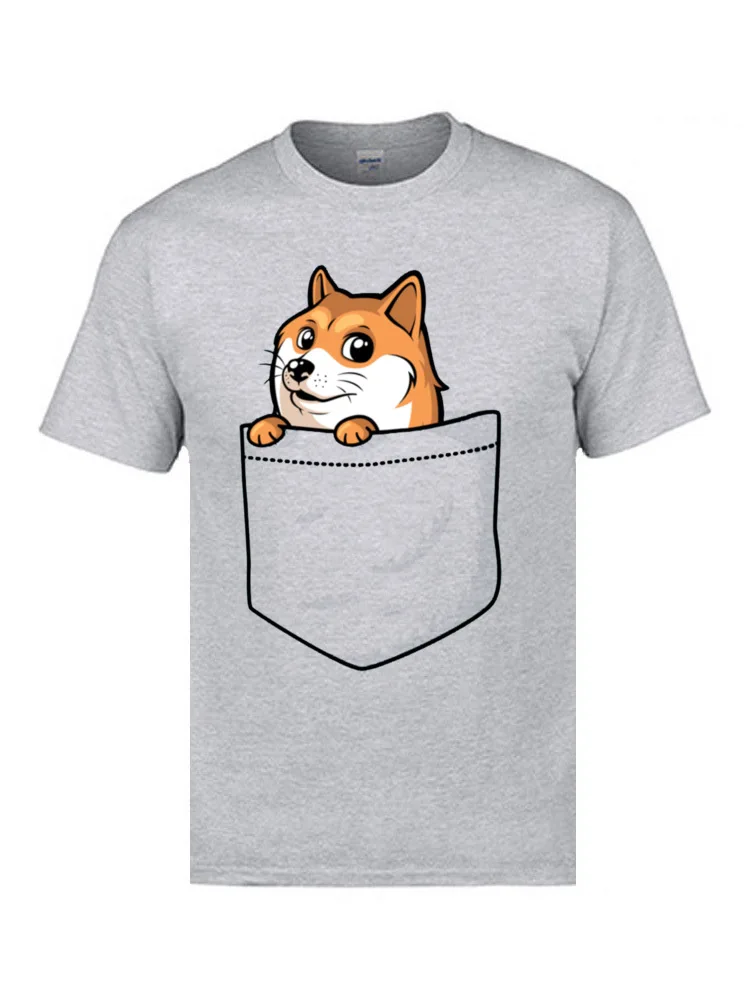 Doge Pocket Pocket Doge 16272 Tops Shirts 2018 Fashion O Neck T Shirts comfortable Short Sleeve Pure Cotton Men Top T-shirts Doge Pocket Pocket Doge 16272 grey