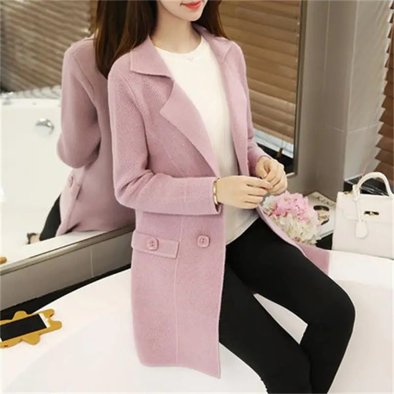 

Ms. Spring and Autumn clothing new fashion soft and comfortable knit suit collar women's long cardigan sweater coat TB392