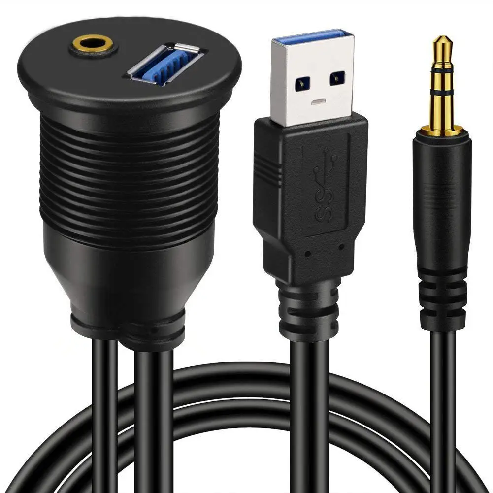 USB 3,0 и 3,5 мм Автомобильный монтажный флеш-кабель 3,5 мм+ USB3.0 AUX удлинитель приборной панели водонепроницаемый монтажный кабель для автомобиля лодки и мотоцикла - Цвет: Black