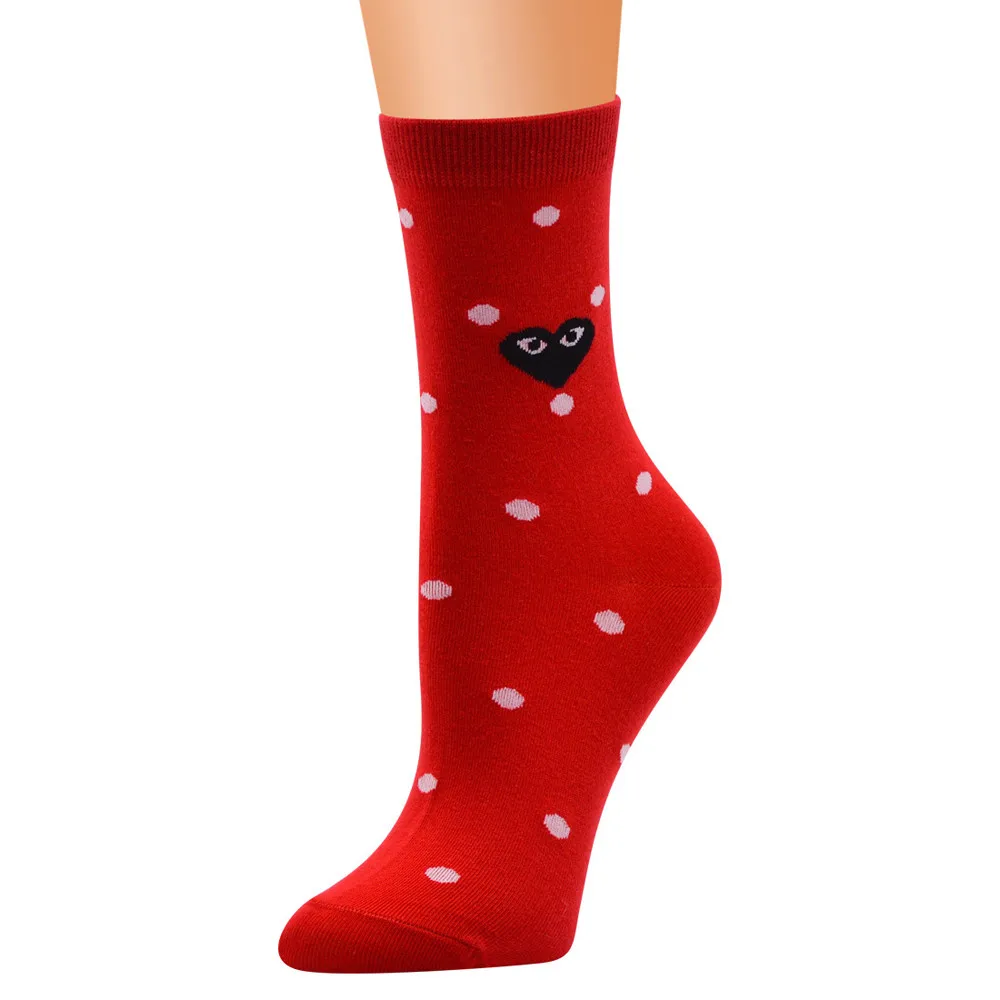 Гольфы Для женщин зимние Для женщин Симпатичные Сердце-образный горизонтальный узор точек леди Носки пятки хлопковые носки skarpetki meia A75 - Цвет: Красный