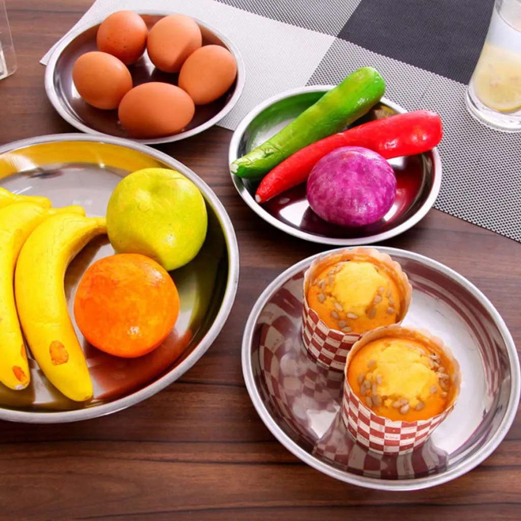 

6 Pieces Stainless Steel Round Plates Dishes Set for Dinner Lunch Outdoor Camping BBQ Cooking Ware Set