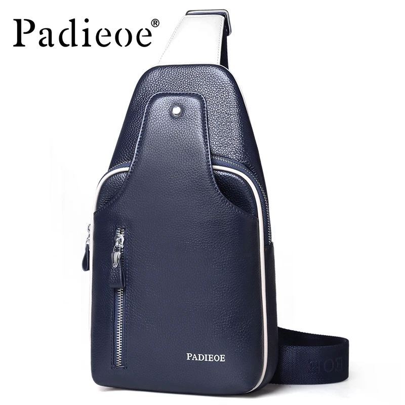 

Padieoe men sling bag chest bag shoulder crossbody bags satchel genuine leather bag fashion