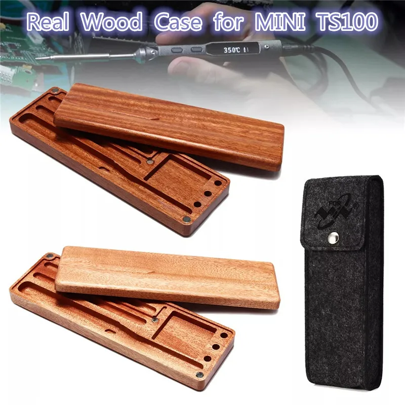 

Portable Storage Wood Case For MINI TS100 Soldering Iron Holder Solder Mahogany Pear Wooden Holder Protect Carry Organizer Bag