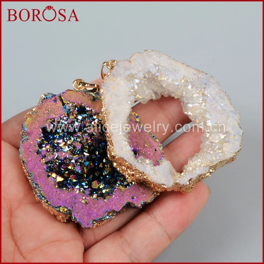 BOROSA 10 шт. Druzy ювелирные изделия золотой цвет произвольной формы смешанный цвет s Титан Geode кристалл кварца ломтик Drusy кулон из бисера ювелирные изделия G1092