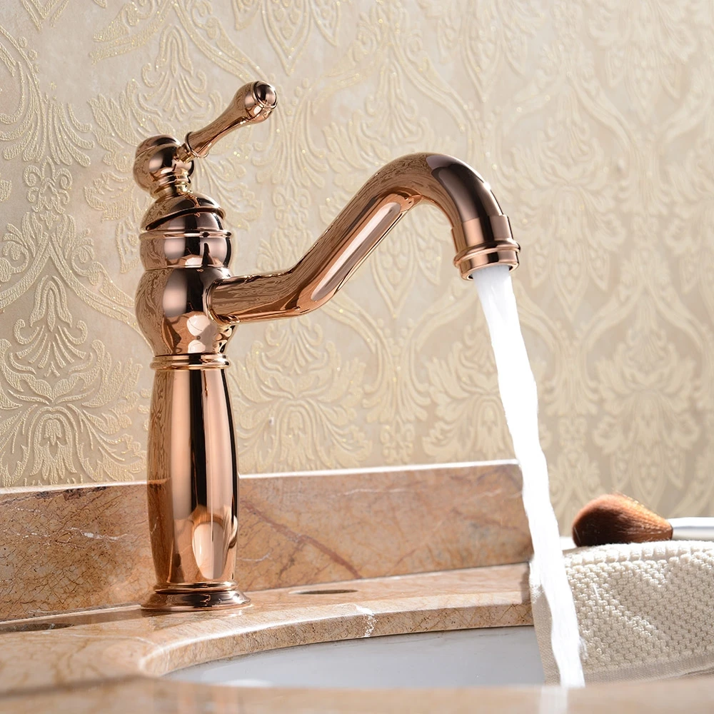 

230mm High Luxury Rose gold solid brass copper Unique style basin faucet European Hot and cold water basin tap