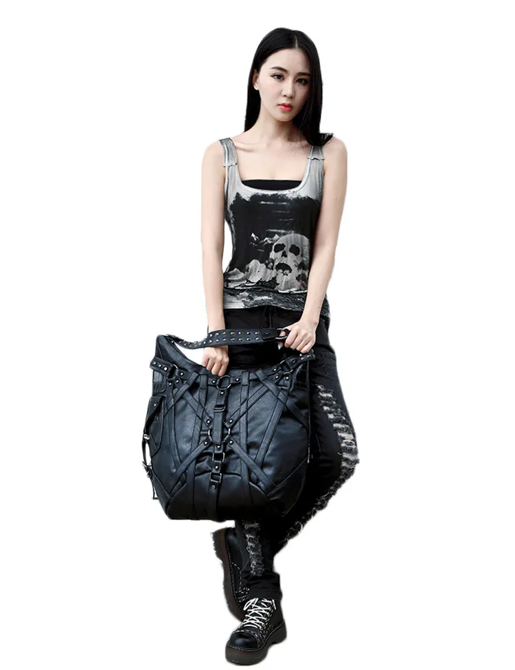 Norbinus стимпанк женская сумка в готическом стиле ретро рок из искусственной кожи сумки через плечо женская дизайнерская большая сумка-тоут