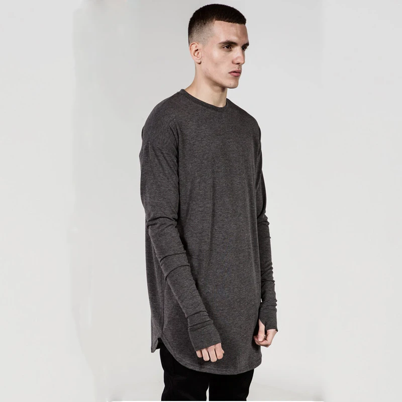 Download New solid black white gray Thumb Hole Cuffs Long Sleeve T ...