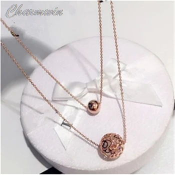 

Charmwin Fashion Double Chain Crystal Necklace Hollow Flowers Bead Multi-layer Necklaces & Pendants Zircon Short Collars PN0246