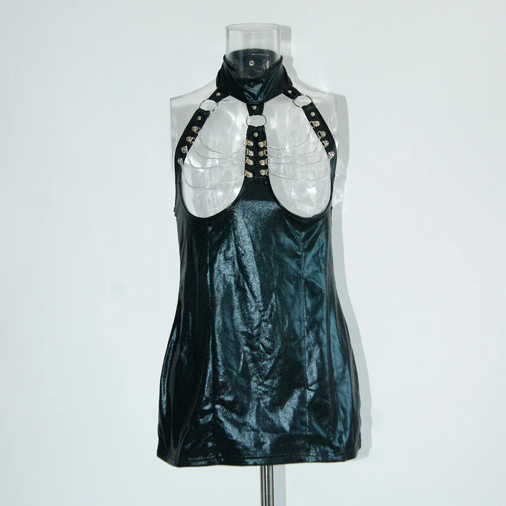 

Sexy Cupless Catsuit Sexy Black Open Bust PVC Leather Woman Mini Dress Lingerie Punk Clubwear Top Lingerie Dresses