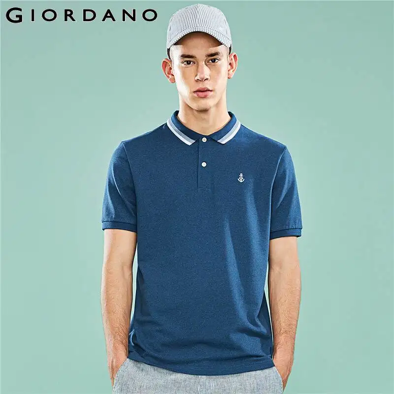 Giordano футболка Polo slim fit с короткими рукавами вышивкой якоря на груди имеет