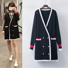 Женские вязаные свитера, винтажное цветное Полосатое пальто, вязаный кардиган с длинным рукавом, Осень-зима, женская верхняя одежда с жемчужными пуговицами