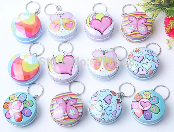 

Fashionable Circle Shaped Iron Tin Storage Box Trinket Candy Jewelry Box Pill Box with Key Chain ring Free Shipping