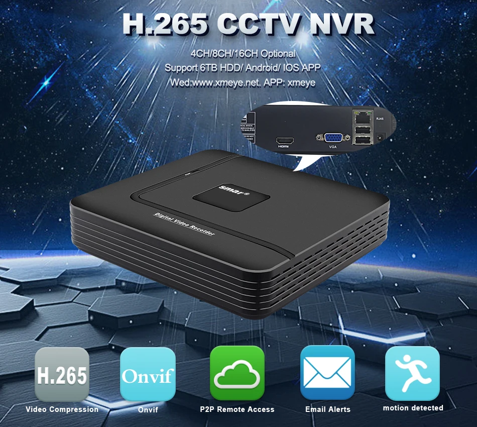 Лучший Мини CCTV NVR 8CH 16CH NVR видео DVR рекордер Onvif H.265 сетевой видеорегистратор для 1080P 5MP IP камера P2P облачный пульт дистанционного управления