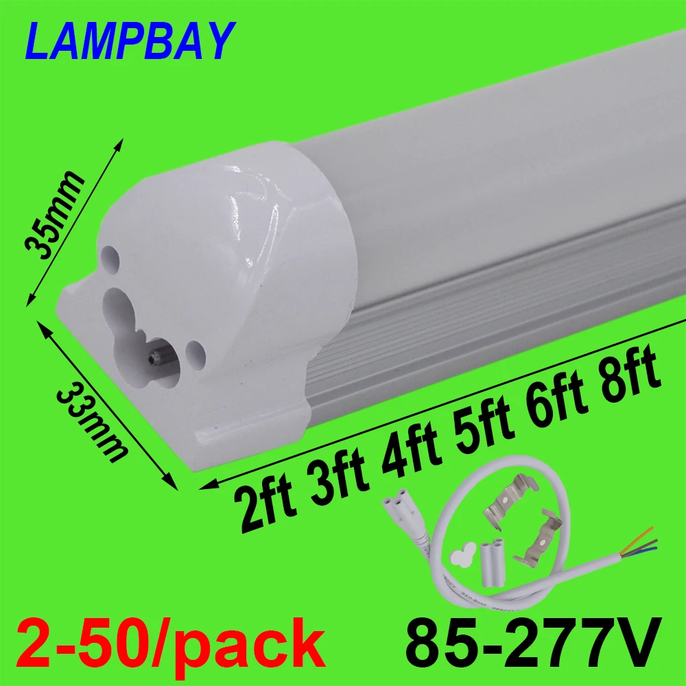 2-50/pack LED Tube Light 2ft 3ft 4ft 5ft 6ft 8ft T8 Integrated Bulb Fixture Surface Mounted 0.6m 0.9m 1.2m 1.5m 1.8m 2.4m Lamp