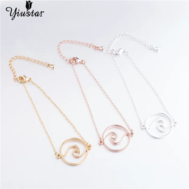 yiustar Gold World Map Stainless Steel Bracelets For Women Wave Bracelets Pendant Beach Jewelry Earth Map Christmas Gifts