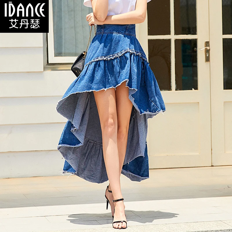 Free Shipping 2023 New Fashion Stretch Long Maxi Denim Jeans Skirts For Women XS-XL High Low Skirts Summer Spring High Waist