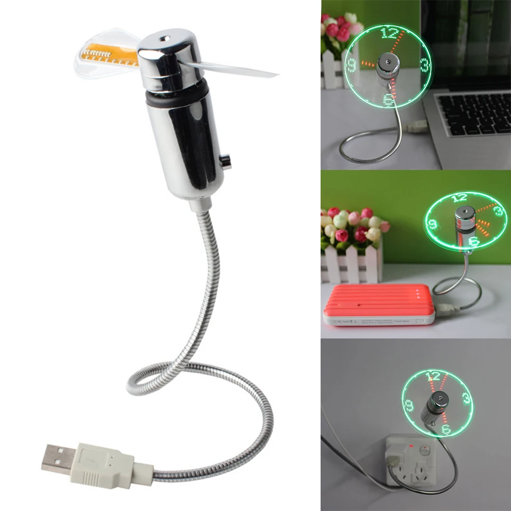 

USB Mini Flexible Time LED Clock Fan with LED Light - Cool Gadget