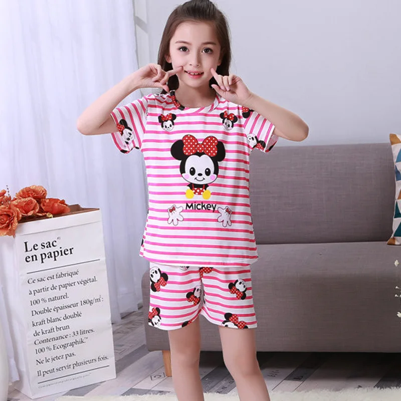 Disney Minnie/Летняя Детская домашняя одежда для сна для мальчиков и девочек детская пижама+ пижама, топ, детский халат принцессы, ночная рубашка с Микки