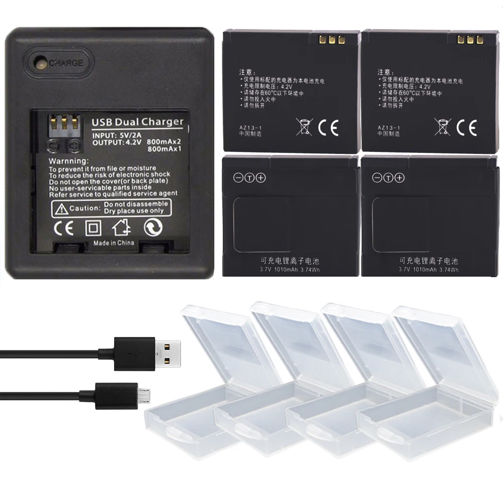 

4PCS 1010mAh original batteries xiao mi Yi accessories Xiaoyi Yi Battery with Double Dual Charger for xiaomi yi action camera
