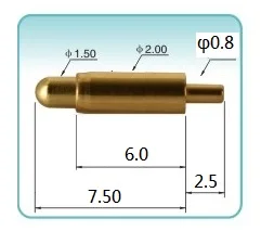 

100pcs Spring Loaded Pogo Pin Connector Barrel Diameter 2.0 mm Through Holes PCB Height 7.5 mm Vertical