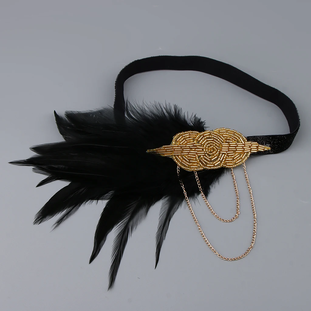 Vintage 1920s Headpiece Feather Tassel Flapper Headband Great Gatsby Headdress Party Prom Hair Accessories